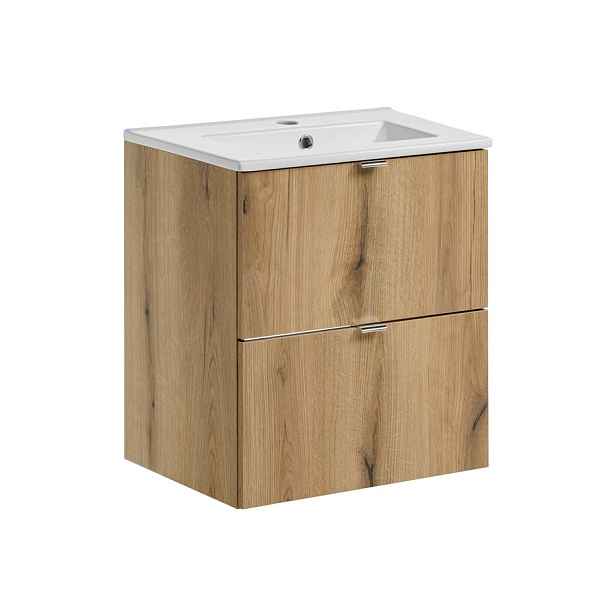 Comad Závěsná skříňka Nova Oak Dance I se zápustným umyvadlem 50 cm dub evoke/bílá
