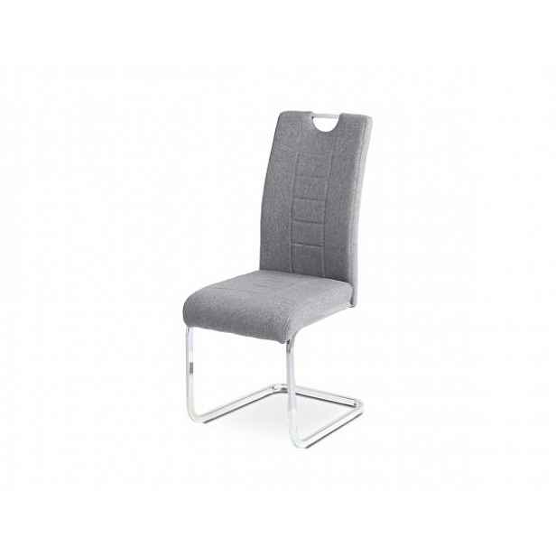 Jídelní židle, šedá látka, kovová pohupová chromovaná podnož