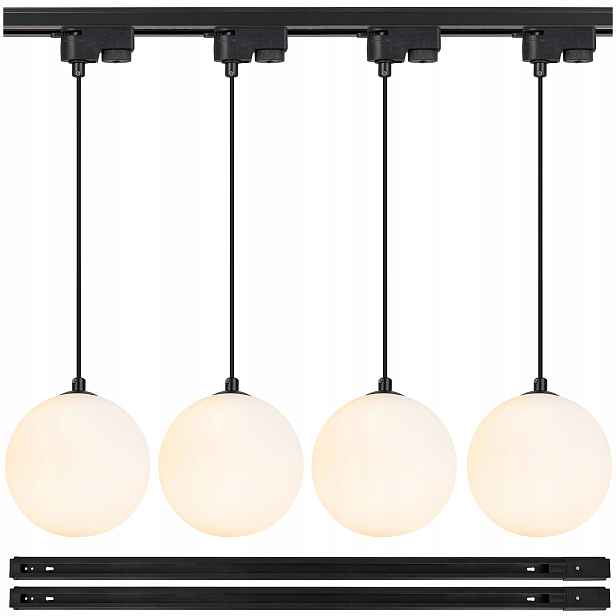 Osvětlení na lištu Led lišta 2 x 1 m závěsná lampa bílá skleněná koule x4