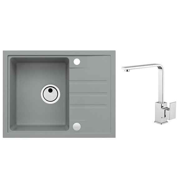 Alveus SET ALVEUS INTERMEZZO 30/81+ BATERIE RENO chrom obdélníkový granitový dřez 620 x 480 mm v setu s baterií