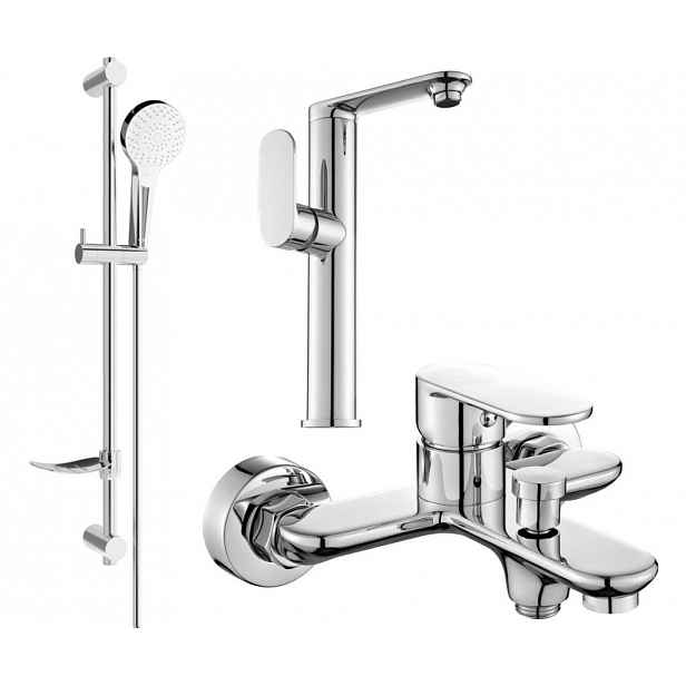 MEXEN - Milo DF05 SET umyvadlová baterie + vanová s příslušenstvím, chrom 713153DF05-00