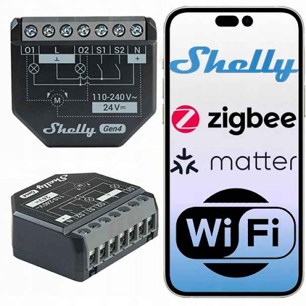 Shelly 2PM Gen4 WiFi Zigbee Matter 2x10A ovladač rolet s měřením energie