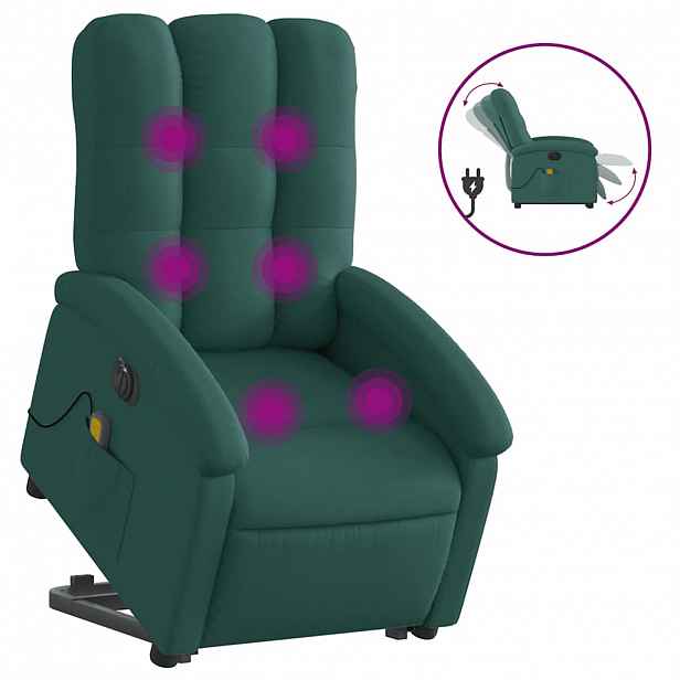 vidaXL Elektrické zvedací masážní polohovací křeslo zelené textil