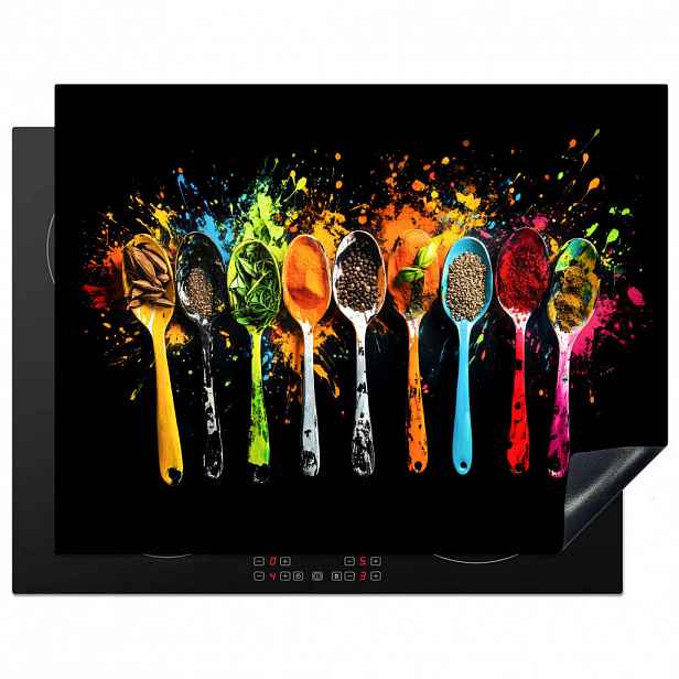 MuchoWow KRYT NA INDUKČNÍ DESKU Lžičky - koření - moderní - graffiti - barva - barevné 77x59 cm