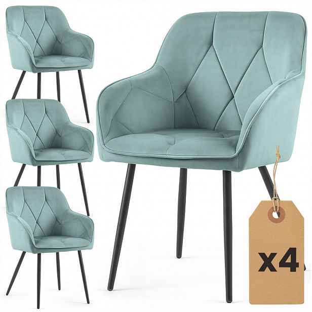 RAUMHIRSCH FURNITURE ČALOUNĚNÉ ŽIDLE, sada 4 ks, kovové nohy, tyrkysová, černá 54,5/82,5/58