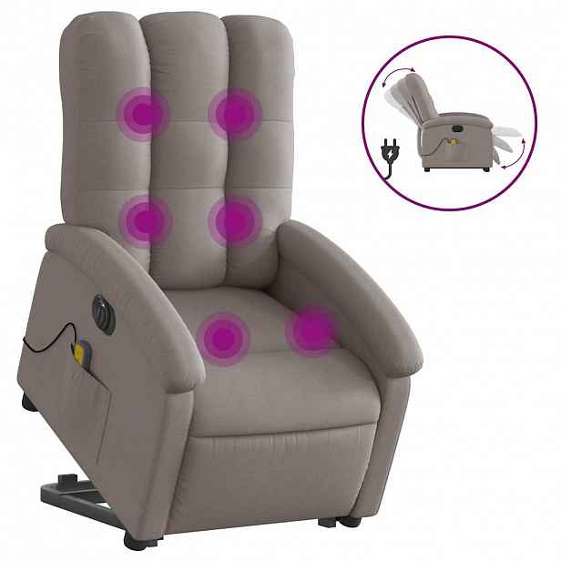 vidaXL Elektrické zvedací masážní polohovací křeslo taupe textil