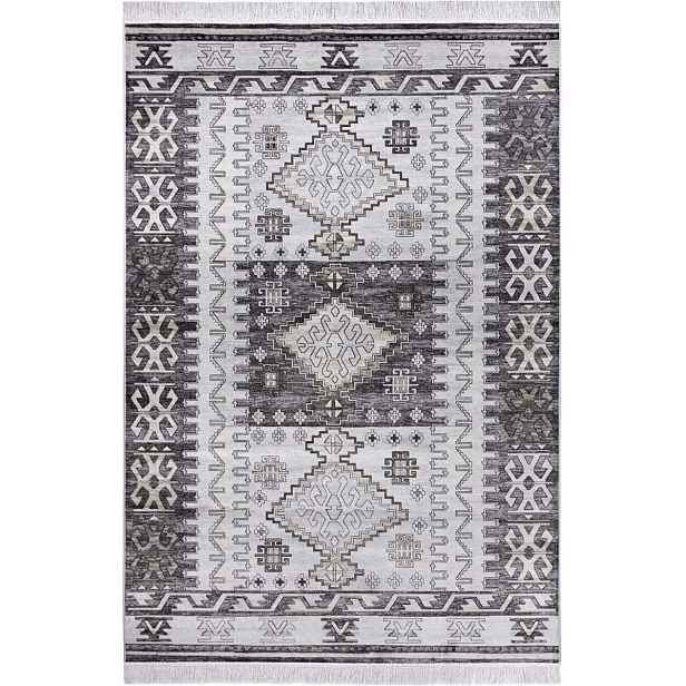Koberec do obývacího pokoje 95x140 cm, orientální vzor krémově šedý