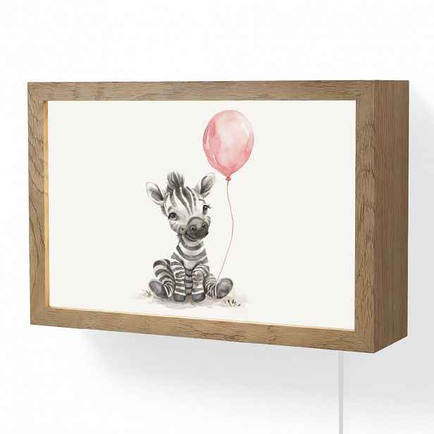 OnlyWow NÁSTĚNNÁ LAMPA Zebra - Dítě - Zvířata - Růžový balónek 30x20 cm