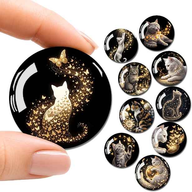 TEMU 10 ks Skleněné magnety na lednici, velikost , roztomilý design kočky a motýla, dekorativní kuchyňské magnety na lednici, tabuli, do kanceláře,