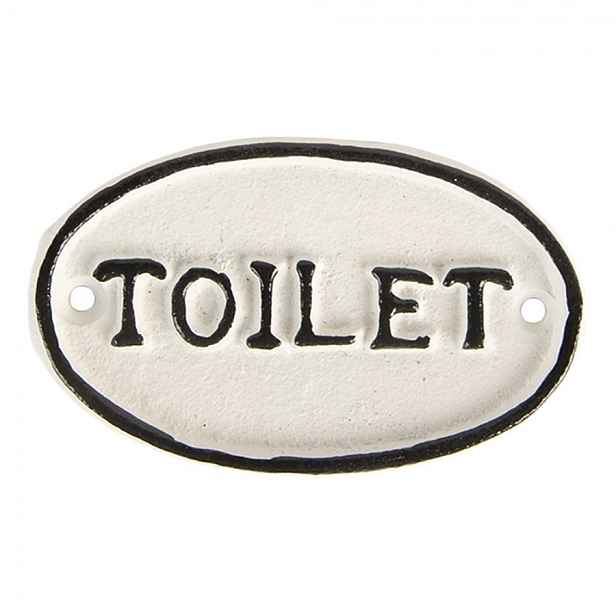 Bílo-černá antik litinová cedulka Toilet - 10*1*6 cm Clayre & Eef