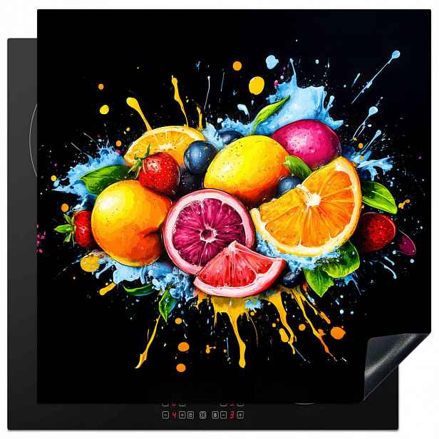 MuchoWow KRYT NA INDUKČNÍ DESKU Ovoce - graffiti - barevné - pomeranč - jahoda - abstraktní 78x78 cm