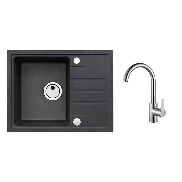 Alveus SET ALVEUS Intermezzo 30 - 91 + BATERIE TONIA Chrom obdélníkový granitový dřez 620 x 480 mm v setu s baterií