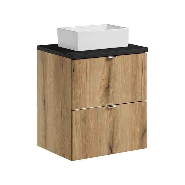Comad Závěsná skříňka Nova Oak Gaja I s deskou a umyvadlem 50 cm dub coast evoke/černá