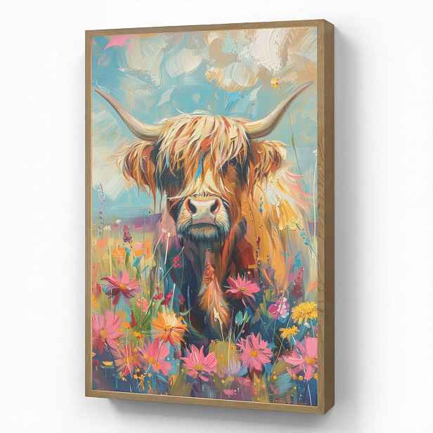 OnlyWow NÁSTĚNNÁ LAMPA S AKUMULÁTOREM Skotský horal - Příroda - Barevné - Květiny 70x100 cm