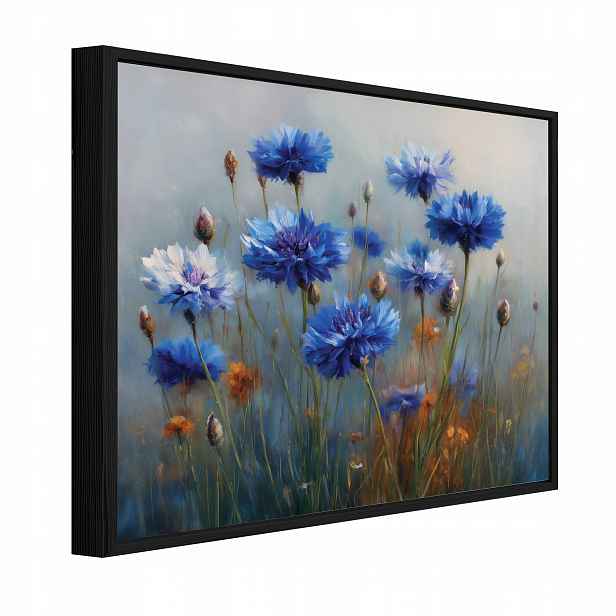 Obraz V Černém Rámu Na Plátně Modré Květiny Obývací Pokoj Ložnice 60x40