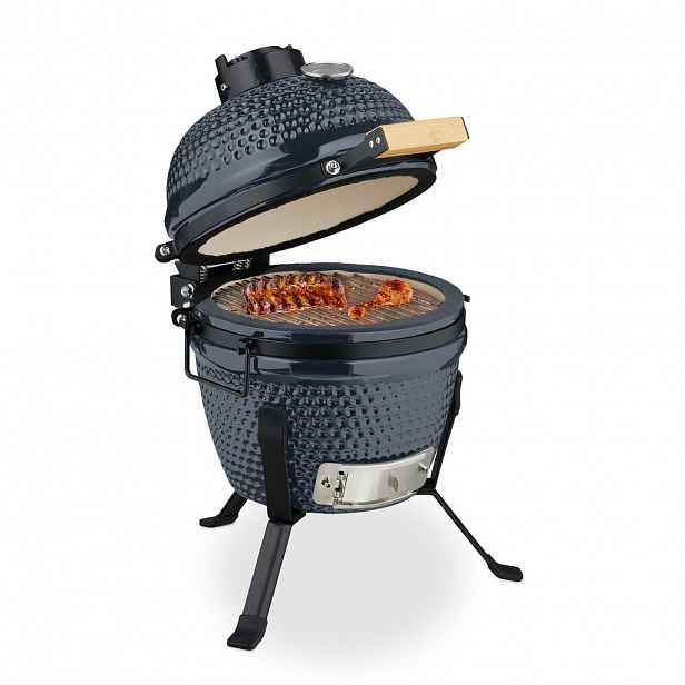 Relaxdays GRIL Šedý kamado keramický teploměr 450 °C 56,5x43x46 cm