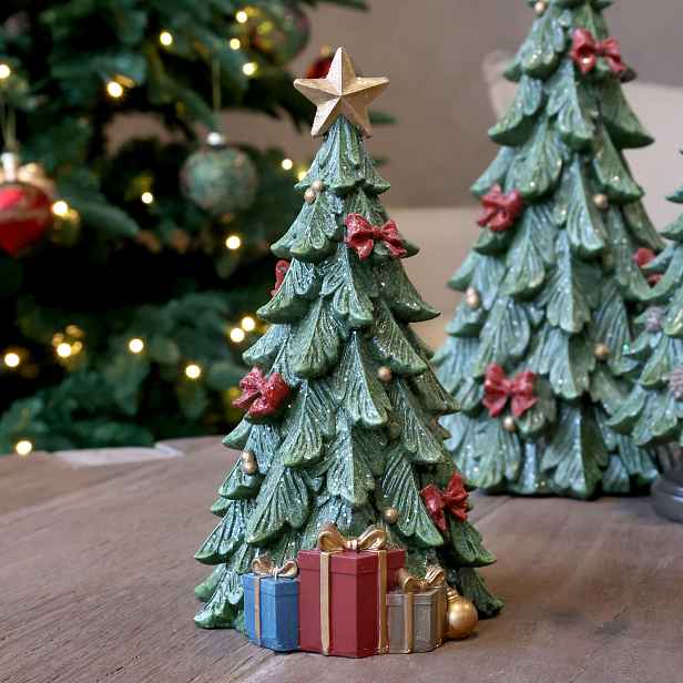 Zelený vánoční stromek s dárky Noël Tree z polyresinu – Ø 12*20,5 cm Chic Antique