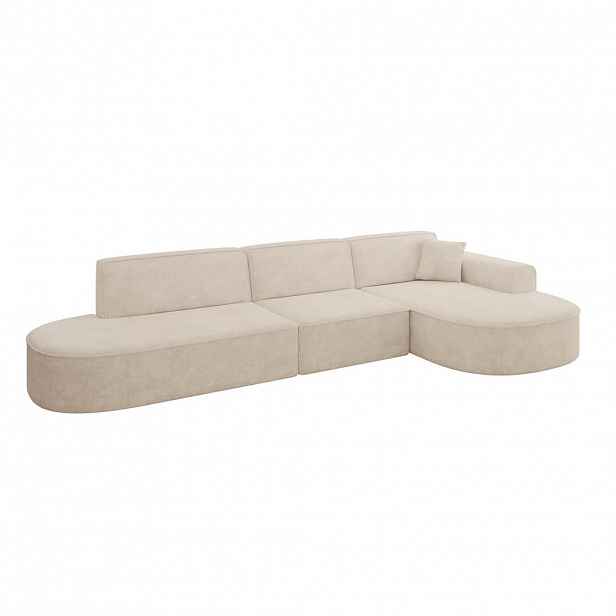 ALTDECOR ROHOVÁ SEDACÍ SOUPRAVA s otomanou vpravo MARI-L2 – 328 × 171 × 79 cm, béžový velur