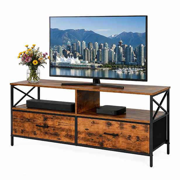 Relaxdays TV-SKŘÍŇKA industriální černá látkové zásuvky 120 cm