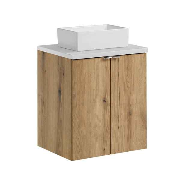 Comad Závěsná skříňka Nova Oak Gaja II s deskou a umyvadlem 50 cm dub coast evoke/bílá