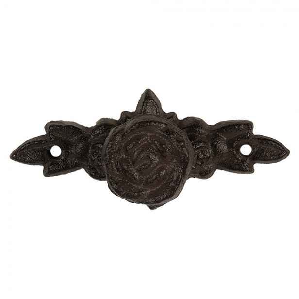Hnědá antik litinová úchytka s růží - 10*4*3 cm Clayre & Eef