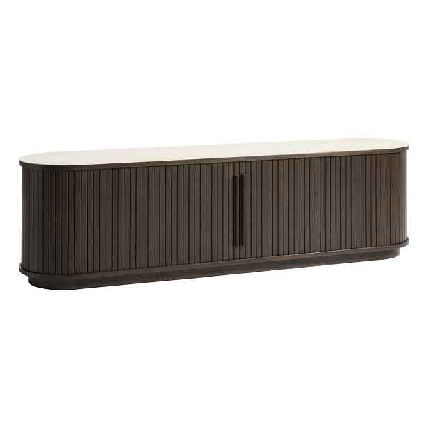 TV stolek s keramickou deskou v tmavě přírodní barvě 180x50x40 cm Enna – Unique Furniture