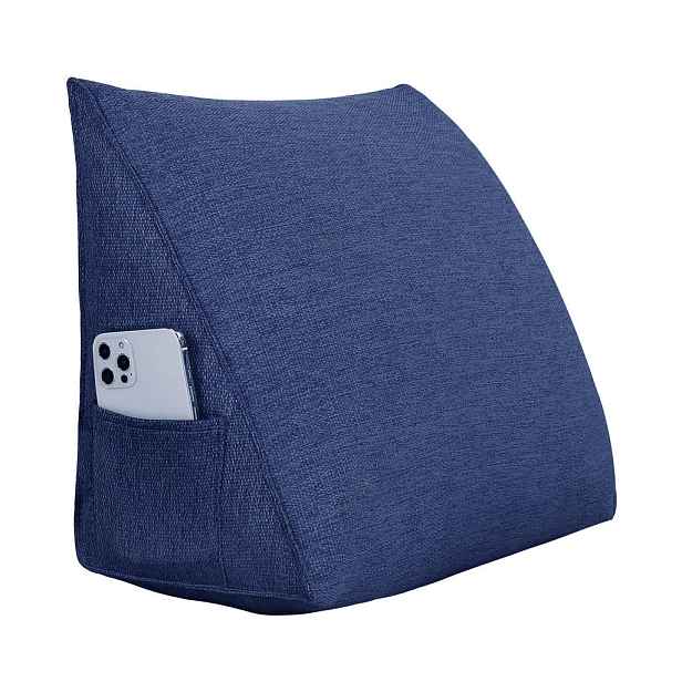 Vercart ZÁDOVÝ POLŠTÁŘ na postel vzhled lnu Modrý 45 cm