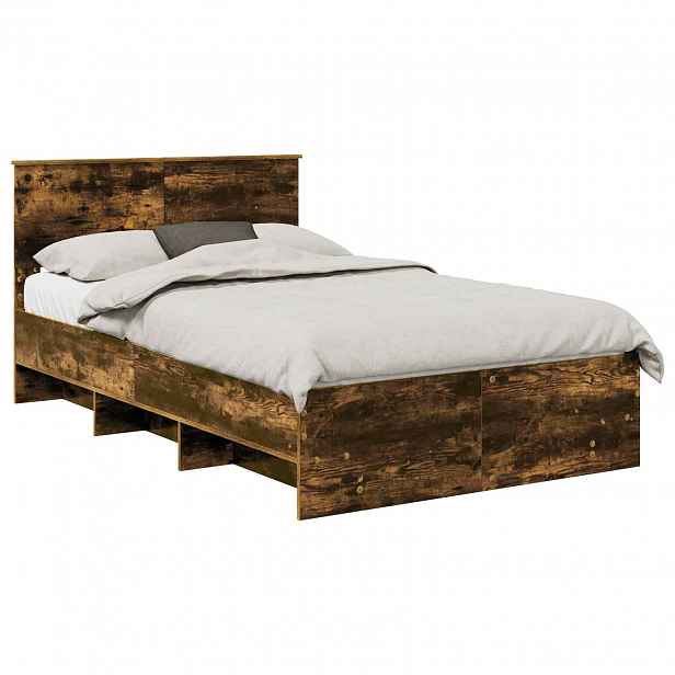 vidaXL Rám postele s čelo Kouřový dub 137 x 203 cm Kompozitní dřevo