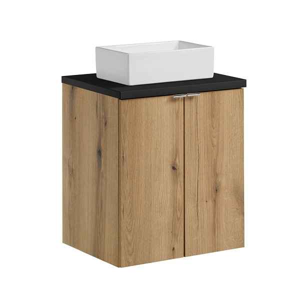 Comad Závěsná skříňka Nova Oak Gaja II s deskou a umyvadlem 50 cm dub coast evoke/černá