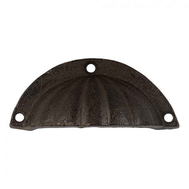 Hnědá antik litinová úchytka mušle s vroubky - 10*3*4 cm Clayre & Eef