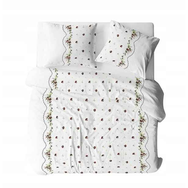 Krepové povlečení 200x220 Bordiura Bílo-červená s knoflíky 100% bavlna hrubá