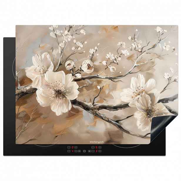 MuchoWow KRYT NA INDUKČNÍ DESKU Květiny - abstraktní - malované - béžové 71x52 cm