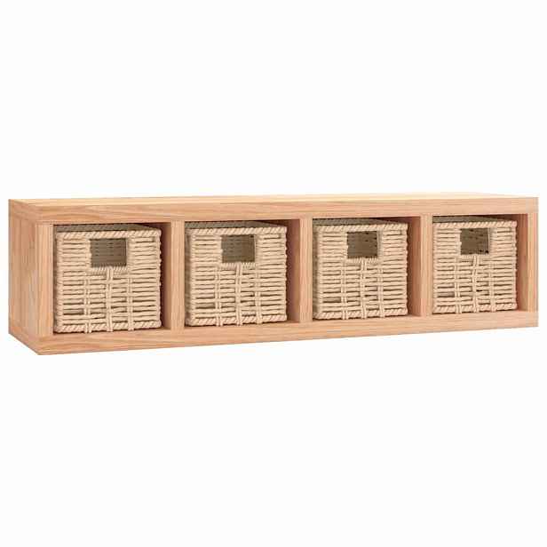 vidaXL Nástěnná police s košíky 62 x 18 x 16 cm masivní ořechové dřevo