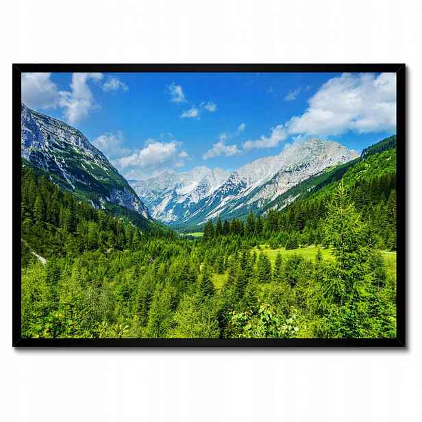 Plakáty v rámu 70x50 Horská krajina s krásnými obláčky Stromy v horách