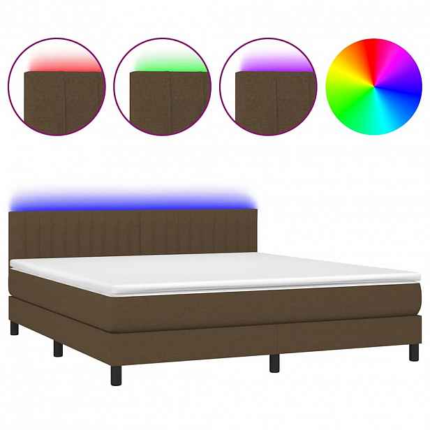 vidaXL Box spring postel s matrací a LED tmavě hnědá 180x200 cm textil