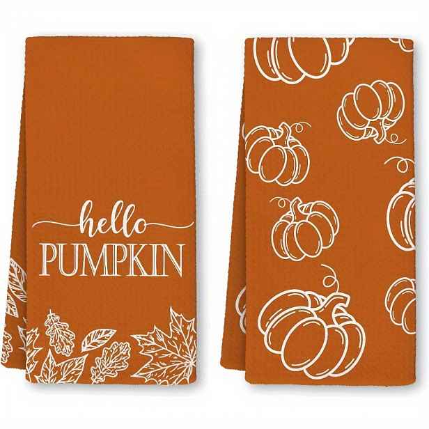 TEMU 2 ks 18X26 PALCŮ Podzimní Kuchyňské Utěrky Hello Pumpkin, Rustikální Dekorace na Jarní Utěrky na Ruce s , Oranžová Podzimní Utěrka na Čaj s