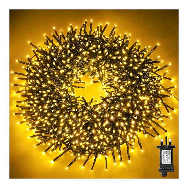 Vánoční osvětlení na stromeček Led 1000 clusterové s časovačem IP65 15M, 8 režimů teplé bílé