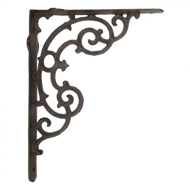 Hnědá kovová policová konzole s ornamenty - 4*29*22 cm Clayre & Eef
