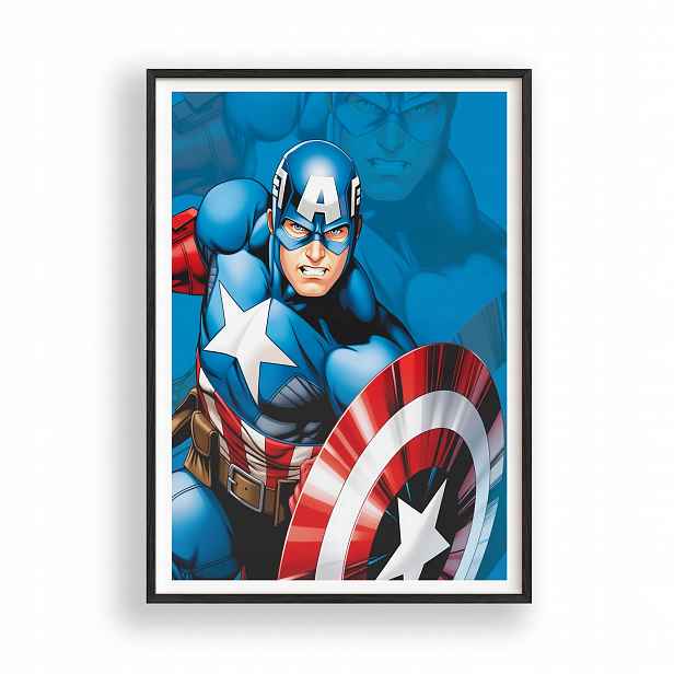 Plakát Kapitána Ameriky Avengers v černém dřevěném Rámeček 30x42 cm