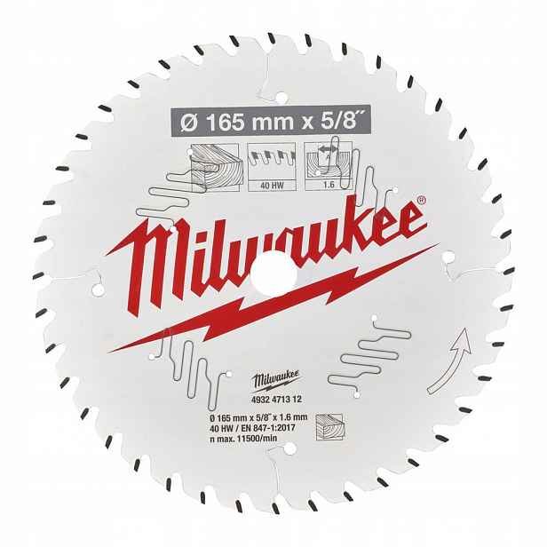Milwaukee Pilový kotouč na dřevo 165 mm 40z 4932471312