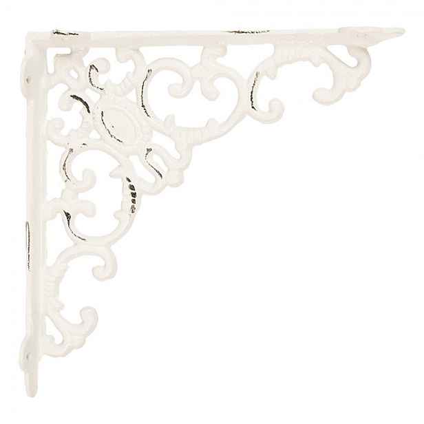 Bílá kovová policová konzole s ornamenty - 4*21*21 cm Clayre & Eef