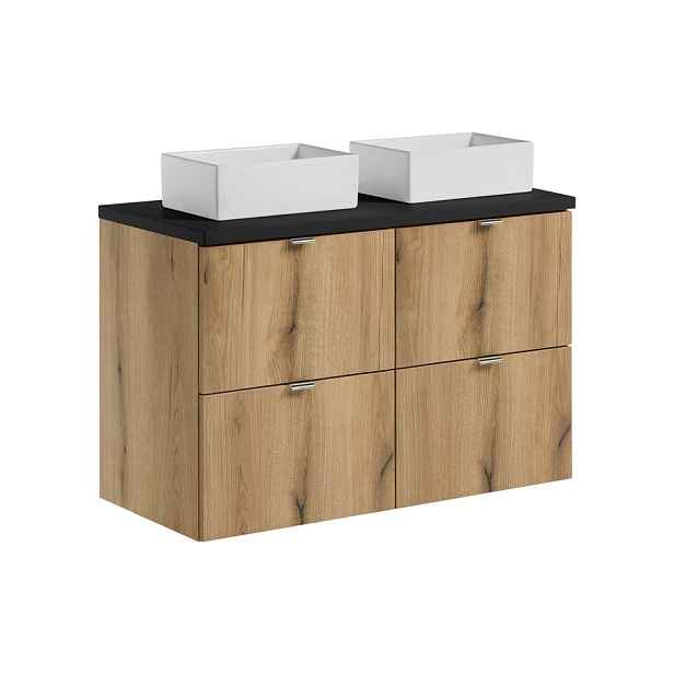 Comad Závěsná skříňka Nova Oak Gaja s deskou a umyvadly 100 cm dub evoke/černá