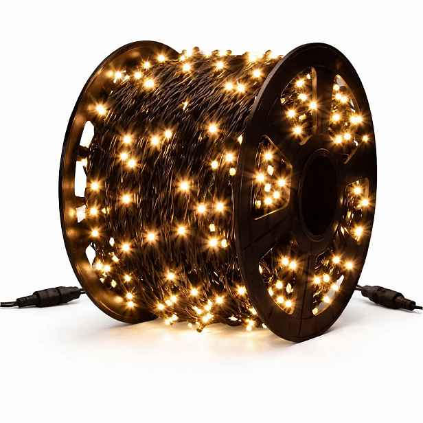 Easy Fix LED světelný řetěz, 100 m, venkovní, teple bílá, 600 diod, černý kabel, IP67, cívka