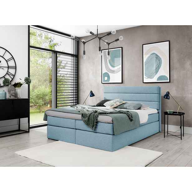 Kontinentální postel ADRIENA - 200x200, světle modrá + topper ZDARMA
