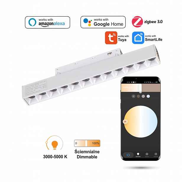 Lineární reflektor Bílý Led Zigbee Grille 12W pro lišty Smart Track 48VDC