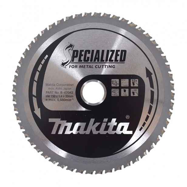 Makita - Pilový kotouč na kov, 150x20 mm, 52 zubů B-47042