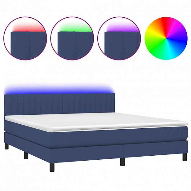 vidaXL Box spring postel s matrací a LED modrá 180x200 cm textil