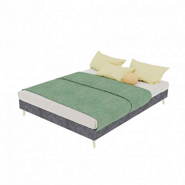 OKWISH POSTEL 140/200 cm šedá z látky a kovu s geometrickým čelem a lamelovým roštem