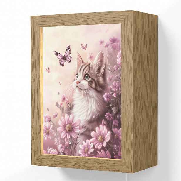 OnlyWow NÁSTĚNNÁ LAMPA Koťátko - Květiny - Motýli - Fialová 15x20 cm