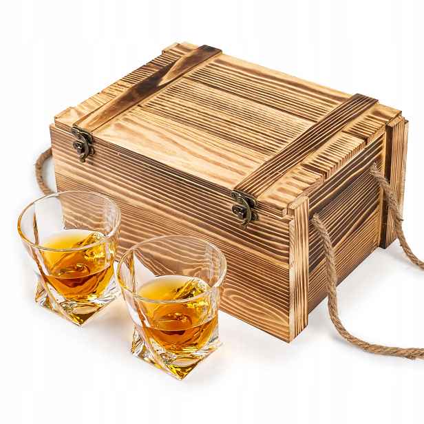 Sklenice na whisky v dřevěné Krabičce S Držákem, sada na Dárek